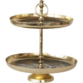 Creative Co-Op Decorative Etched Metal and Aluminum 2-Tier Tray with Branch Design, Gold Finish