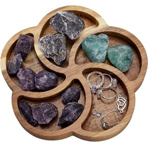 FINGERINSPIRE Peace Sign Wood Display Tray Round Wood Storage Holder Tray Stones Display Tray Saddle Brown Storage Tray for Crystals Stones Rings Earrings Jewelry Small Keys Table Home Decor