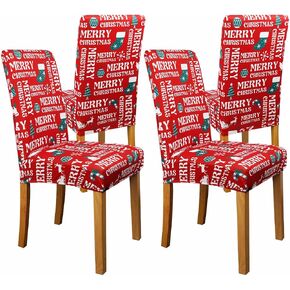 Christmas Chair Covers Set of 4, Christmas Decorations Stretch Removable Washable Dining Room Chair Protector Slipcovers for Xmas Decor Holiday Party Home Decoracion De Navidad (Christmas 4, 4 PCS)