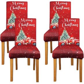 Christmas Chair Covers Set of 4, Christmas Decorations Stretch Removable Washable Dining Room Chair Protector Slipcovers for Xmas Decor Holiday Party Home Decoracion De Navidad (Christmas 4, 4 PCS) in Kuwait