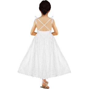 Flower Girl Lace Dress for Wedding, Girls Full Length Fancy Backless Straps Boho Maxi Party Dresses