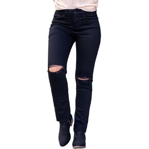 VERVET Women's High-Rise Straight Raw Hem Jeans in Black