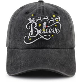Christmas Believe Hat for Women Men, Funny Adjustable Cotton Embroidered Merry Xmas Baseball Cap