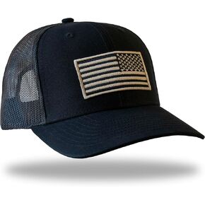 قبعة سائق الشاحنة العلم الأمريكي (علم العمليات الليلية العسكرية القتالية) أسود، شبكي، Snapback، قبعة الولايات المتحدة الأمريكية للرجال أو النساء (حقيقية، رقعة علم الجيش، حجم التنظيم، مخيطة) قبعة بيسبول عالية الجودة