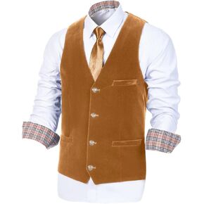 Wehilion Velvet Men's Vest V Neck 4 Button Slim Fit Dress Suit Vest Waistcoat Modern Fit