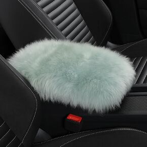 Genuine Sheepskin Center Console Cover Pad Genuine Furry Fluffy Wool Fur Car Armrest Cover Protector Universal Fit for SUV/Truck/Car