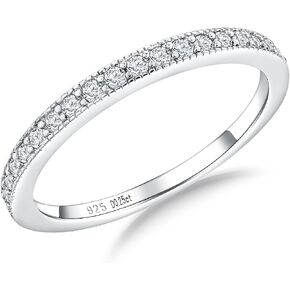 Moissanite Engagement Rings for Women, Sterling Silver Stackable Anniversary Ring Created Birthstone Half Eternity Band Rings for Men, Size 6 to 10, Width 1.4mm 1.7mm in Kuwait