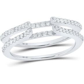 Solid 14K White Gold Real Natural Diamond Anniversary Ring for Women Guard Wrap Solitaire Enhancer 1/2 Carat (.50 Cttw)