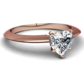 14K Rose Gold Solitaire Diamond Engagement Ring Heart Cut ( I Color VS2 Clarity 0.5 ctw)