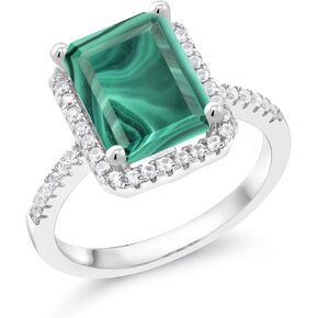 Gem Stone King 925 Sterling Silver Gemstone Birthstone Engagement Ring | Emerald Cut 10X8MM | Wedding Engagement Anniversary Promise Ring For Women | Available In Size 5, 6, 7, 8, 9