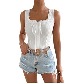 SOLY HUX Tank Top for Women Square Neck Sleeveless Frill Trim Button Down Summer Tops