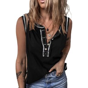 SHEWIN Tank Tops for Women 2025 Causal Sleeveless V Neck T Shirts Loose Henley Shirt Summer Tops