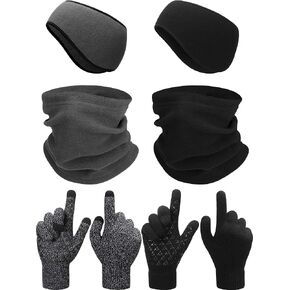 SATINIOR 6 Pieces Ear Warmer Headband Warmer Face Mask Fleece Neck Gaiter Touch Screen Winter Knit Gloves for Men and Women