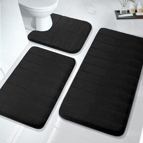 JOYART Bathroom Rugs Sets 3 Pieces,Cobblestone Memory Foam Bath Mat Set,Toilet Mats,Non-Slip Absorbentb Rugs,Machine Washable,Dry Toilet Mat Sets for Bathroom Floor-Dark Grey