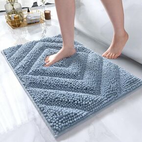 AMOAMI Unique Chenille Bathroom Rugs Super Absorbent Non Slip Bath Mat for Bathroom Floor 3D Tufted Thick Shaggy Bath Rugs Luxury Textured Plush Soft Bathroom Mat, Machine Washable, 17" x 24", Blue