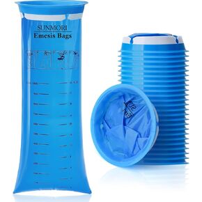 24 Pack SUNMORI Vomit Bags Disposable, 1000ml Leak Resistant Emesis Bags, Medical Grade Portable Throw Up Barf Puke Bags Disposable for Tavel Motion Sickness Kids Adults Pregnant Women, Car & Aircraft