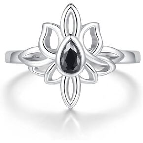 Witches Knot Rings Sterling Silver for Women Anillo Nudo de Bruja Plata 925 Original Celtic Knot Ring Band with Black Teardrop CZ Jewelry Gift for Birthdays Christmas Halloween