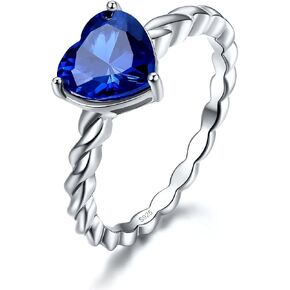 8x8mm Heart Shape Simulated Blue Sapphire 925 Sterling Silver Twisted Rope Band Promise Ring for Her