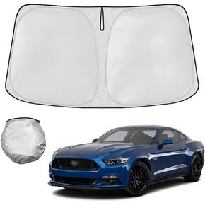 Windshield Sun Shade Foldable Compatible 2015 2016 2017 2018 2019 2020 2021 2022 2023 2024 Fo-rd Mustang (NOT for Fo-rd Mustang Mach-E),Front Window Heat Protection Visor Accessories