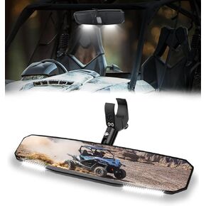 Xprite 17" UTV Rear View Mirror, SXS UTV Center Mirror w/Interior Lights Adjustable Aluminum Clamp Fits 1.5"-2" Mount Compatible with Polaris Ranger/RZR/Pioneer/Talon/Teryx/Mule/Can Am X3/ CFMOTO