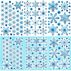 9 Sheets/ 273 PCS Blue Snowflake Window Clings Small Glitter Window Clings Double-Sided Glass Static Window Stickers for Holiday Winter Party New Year Supplies