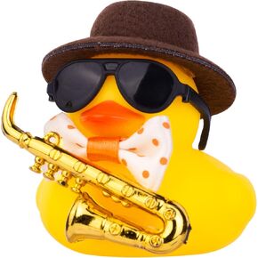 Car Rubber Duck Ornaments Yellow Duck Car Dashboard Decorations with Mini Hat Musical Instrument Sunglasses Necklace(I21)