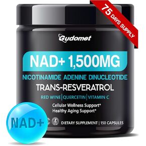 NAD+ 1500mg with Trans-Resveratrol, Red Wine Extract, Quercetin & Vitamin C – Supports Cellular Wellness & Healthy Aging-150 Capsules- Made in The USA