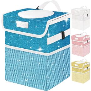 Car Trash Can for Car, Cute Mini Car Trash Bag with Lid, Glitter Car Garbage Can Bin Hanging for Back/Front Seat/Console, Waterproof, Leakproof, 2.5 Gallon, Black Bling Sparkly