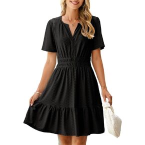 Simplee Womens 2025 Summer Mini Dress Eyelet Short Sleeve Cocktail Short Dresses Cute A Line Sun Dress with Pockets