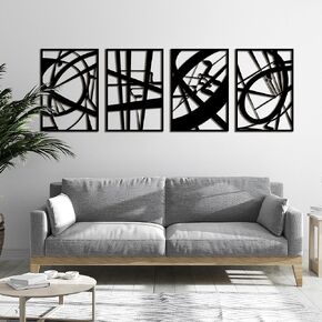4 Pack Black Abstract Metal Wall Art – 17 x 11 in Minimalist 3D Line Art Wall Decor, Large Textured Metal Wall Sculptures for Living Room, Bedroom, Bathroom, Office, Black Art Wall Decor Moving Gifts