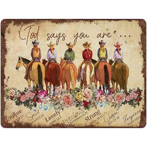 God Says You are Cowgirl Bible Verse Inspirational Vintage Tin Sign for Horse Lovers Cowgirl Christian Art Vintage Wall Decor 5.5x8 Inch