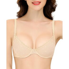 Sexy Sheer Demi Bra See Through Mesh Balconette Bras for Women Unlined Lace Plunge Bralette Underwire
