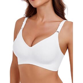 Comfortable Wirelss Seamless Push Up Padded V Neck Bra No Underwire with Support Full Coverage Back Fat Smoothing Bra