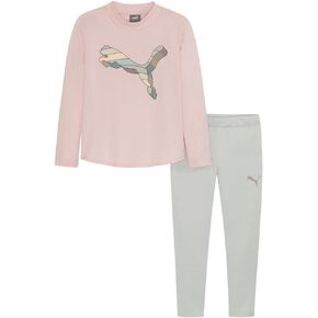 PUMA girls Long Sleeve Tee & Legging Set, Logo Graphics, Crewneck