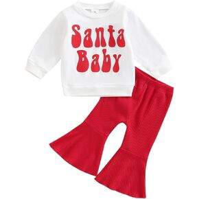 Toddler Girls Christmas Outfits Long Sleeve Santa Sweater Top Flared Pants Fall Winter Outfits (Santa Suit,2-3 Years)