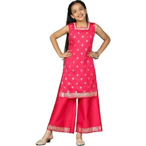 Girl's Taffeta Kurta And Pant Suit Sets