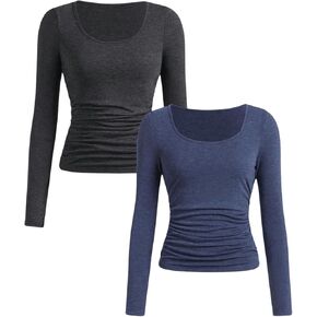 Floerns Girl's Casual 2 Pcs Long Sleeve T Shirts Ruched Knitted Basic Tee Shirts