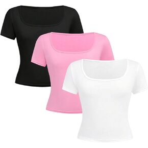 Floerns Girl's 3 Pcs Short Sleeve Knitted T Shirts Scoop Neck Tee Tops