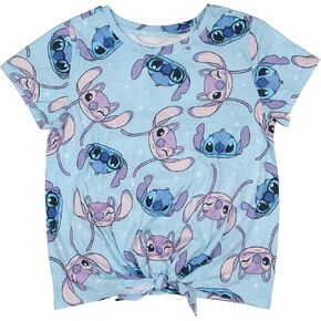 Disney Girls' Stitch and Angel Headshots All Over Print Graphic Print T-Shirt