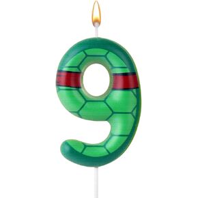 Turtle Shell Birthday Candle, Cartoon Turtle Themed Birthday Number Candle Green Turtle Birthday Cake Topper for Birthday Decoration (Number 9)