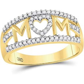 Jewels By Lux 10K Yellow Gold Womens Round Diamond Mom Heart Band Ring 1/4 Cttw, Womens Size: 5-10
