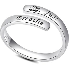 BEILIN Just Breathe Thumb Rings for Women 925 Sterling Silver Adjustable Hope Ring Inspirational Jewelry Gift