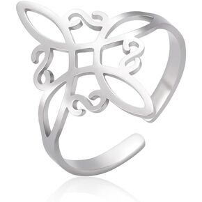 Dreamtimes Witch Knot Ring for Women Stainless Steel Adjustable Open Finger Rings Celtic Quaternary Wiccan Witches Knot Ring Witchcraft Amulet Jewelry Birthday Gift