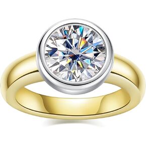 Moissanite Round Engagement Rings D Color VVS1 Round Cut 14K Yellow Gold Plated 925 Sterling Silver Wedding Promise Rings for Women