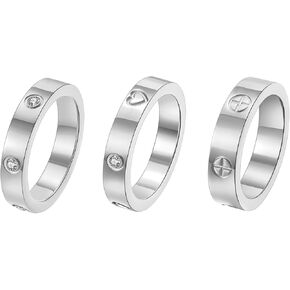 3PC Love Friendship Rings for Women 18K Gold Plated Stainless Steel Cubic Zirconia Gold Ring Wedding Band Promise Ring Jewelry Birthday Gifts,Size 6-10