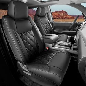 Seat Covers for Toyota Tundra, Custom Fit 2014-2021 Toyota Tundra Crewmax Double Cab SR5 Limited Platinum TRD Pro 1794 Edition with Waterproof Faux Leather