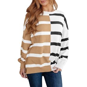 Women's Striped Pullover Sweater Crew Neck Long Sleeve Knitted Color Block Casual Loose Lightweight Sweater for Women