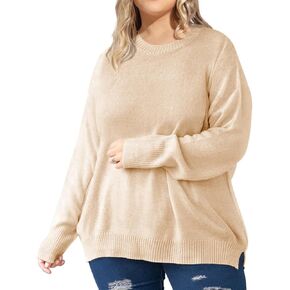 RITERA Plus Size Sweater for Women Pullover Crewneck Knit Side Split Sweatershirt Winter Casual Basic Oversize XL-5XL