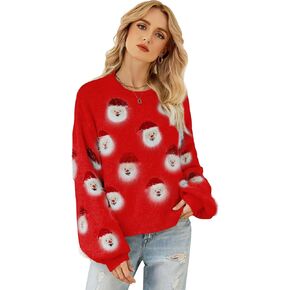 Ugly Christmas Sweaters for Women Funny Santa Xmas Snowflake Holiday Party Cute Knitted Pullover Tops