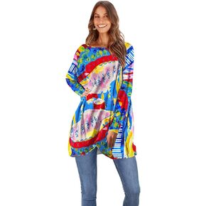 YESNO Women 2024 Graphic Oversized Pullover Sweaters Printed Casual Boat Neck Sweater Long Sleeve Knit Tops S05